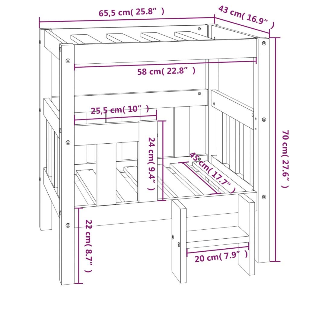 Hundeseng svart 65,5x43x70 cm heltre furu