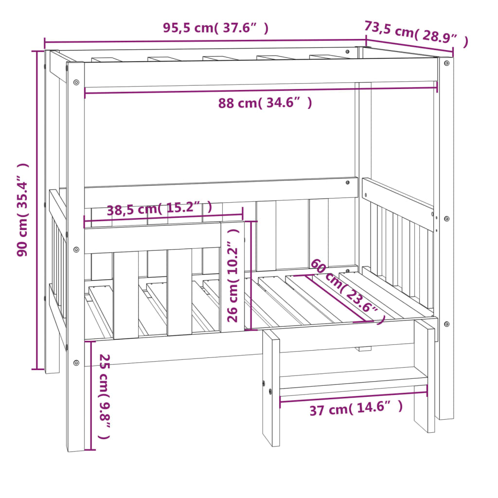 Hundeseng hvit 95,5x73,5x90 cm heltre furu