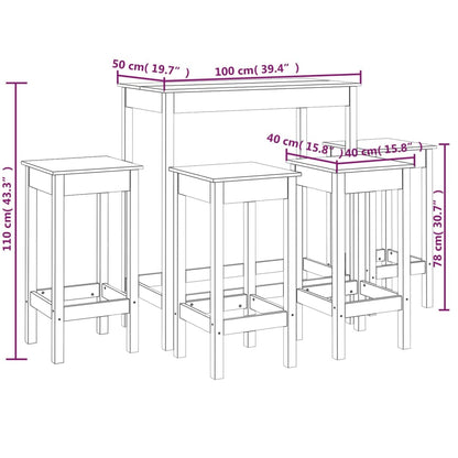 Barbord kafebord Bistrobord Barsett 5 deler svart heltre furu