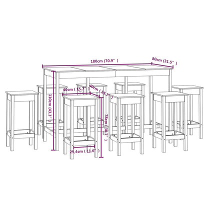 Barbord kafebord Bistrobord Barsett 9 deler svart heltre furu