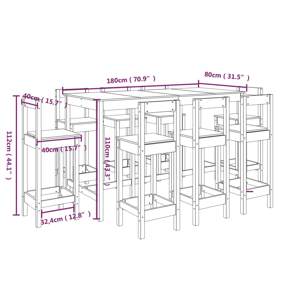 Barbord kafebord Bistrobord Barsett 9 deler heltre furu