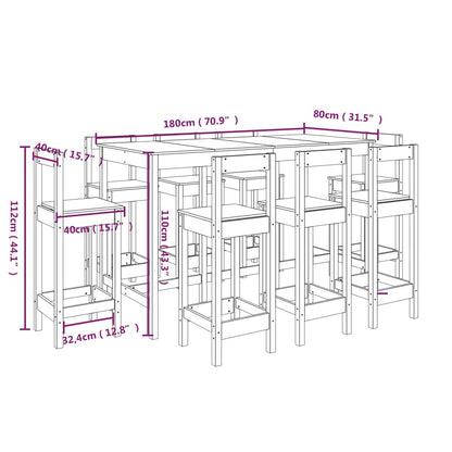 Barbord kafebord Bistrobord Barsett 9 deler svart heltre furu