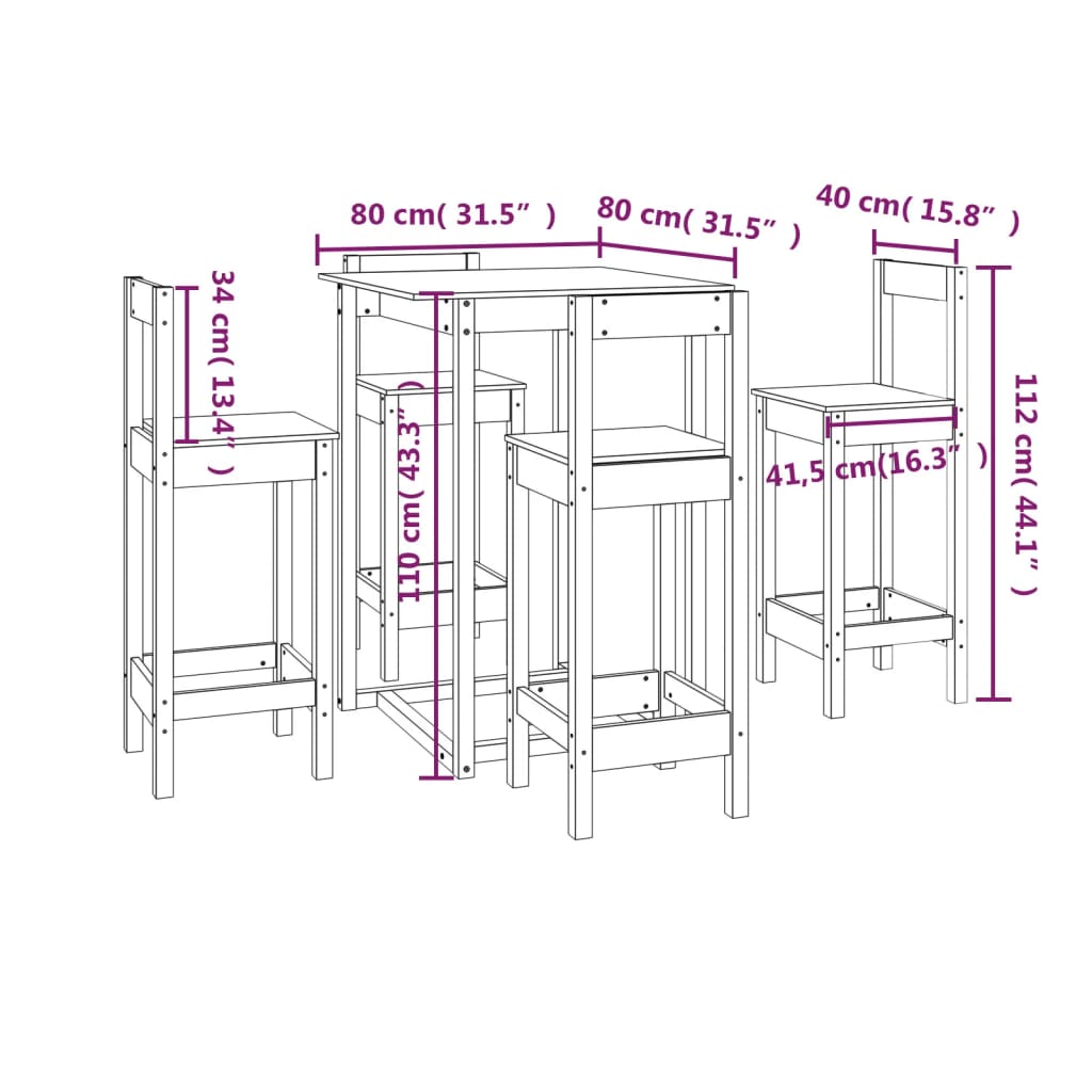 Barbord kafebord Bistrobor 5 deler heltre furu