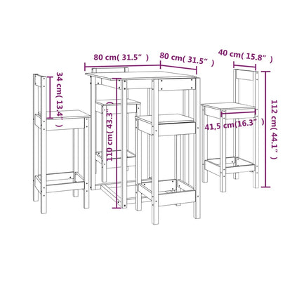 Barbord kafebord Bistrobor 5 deler heltre furu