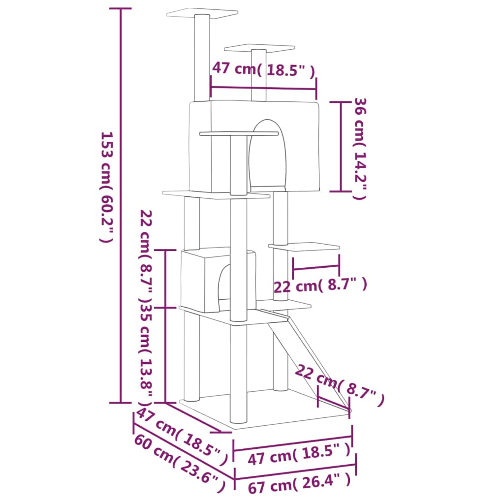 Kattemøbel Kattetre med klorestolper i sisal lysegrå 153 cm