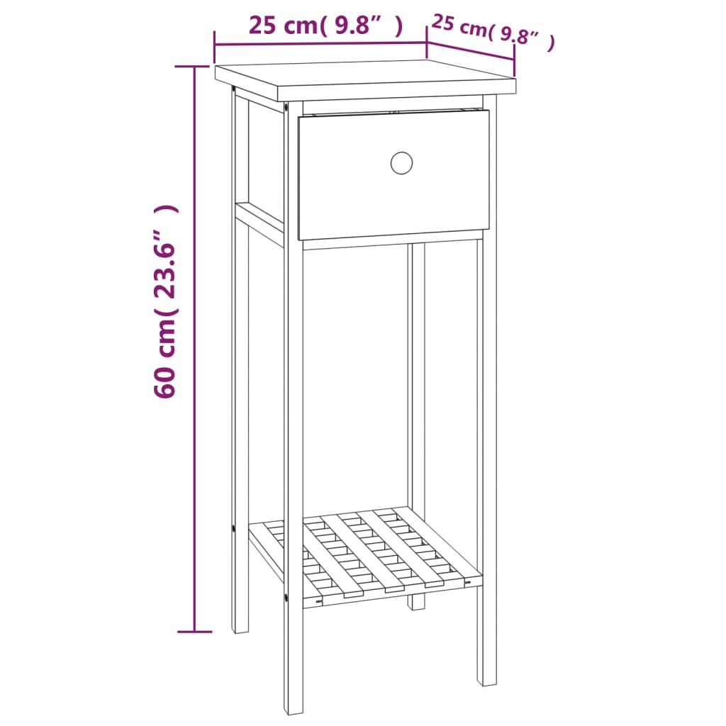 Sidebord med skuff 25x25x60 cm heltre valnøtt