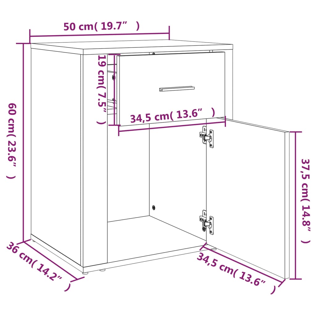 Nattbord Sengbord røkt eik 50x36x60 cm konstruert tre