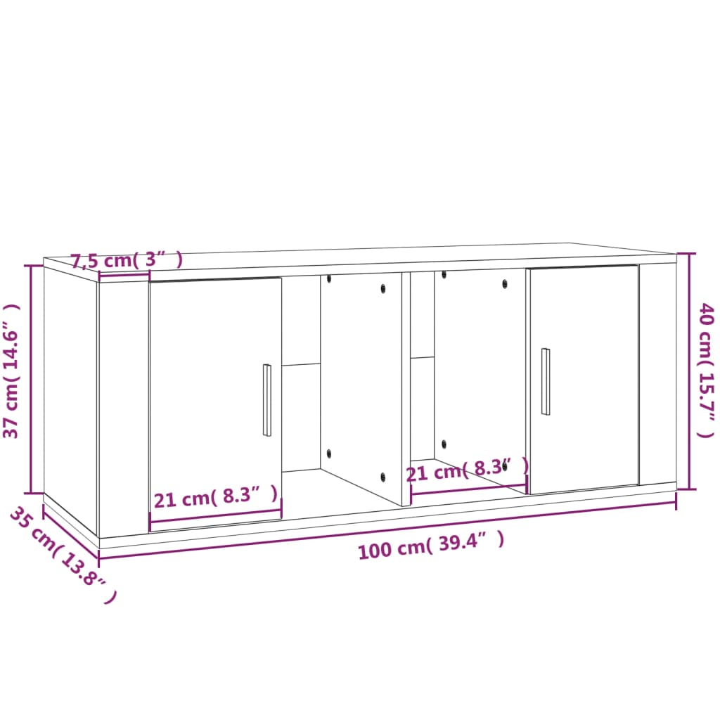 TV-benk hvit 100x35x40 cm konstruert tre