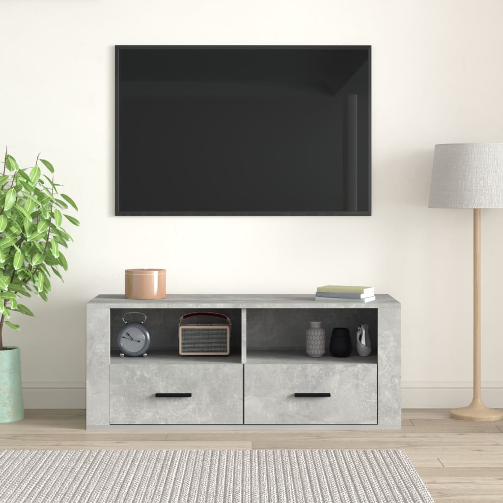 TV-benk betonggrå 100x35x40 cm konstruert tre