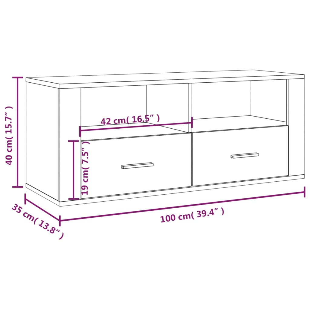 TV-benk betonggrå 100x35x40 cm konstruert tre