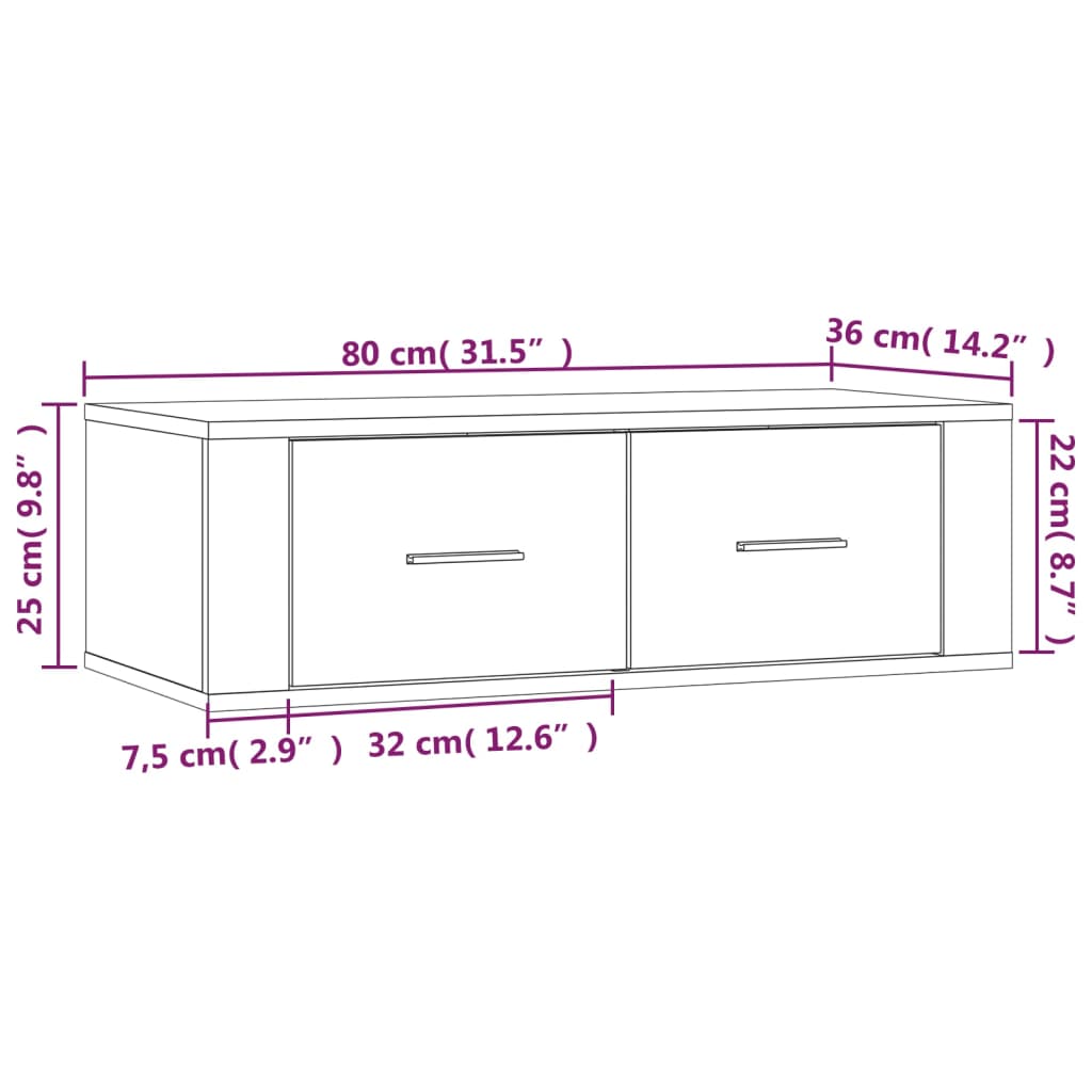 TV-benk hvit 80x36x25 cm konstruert tre