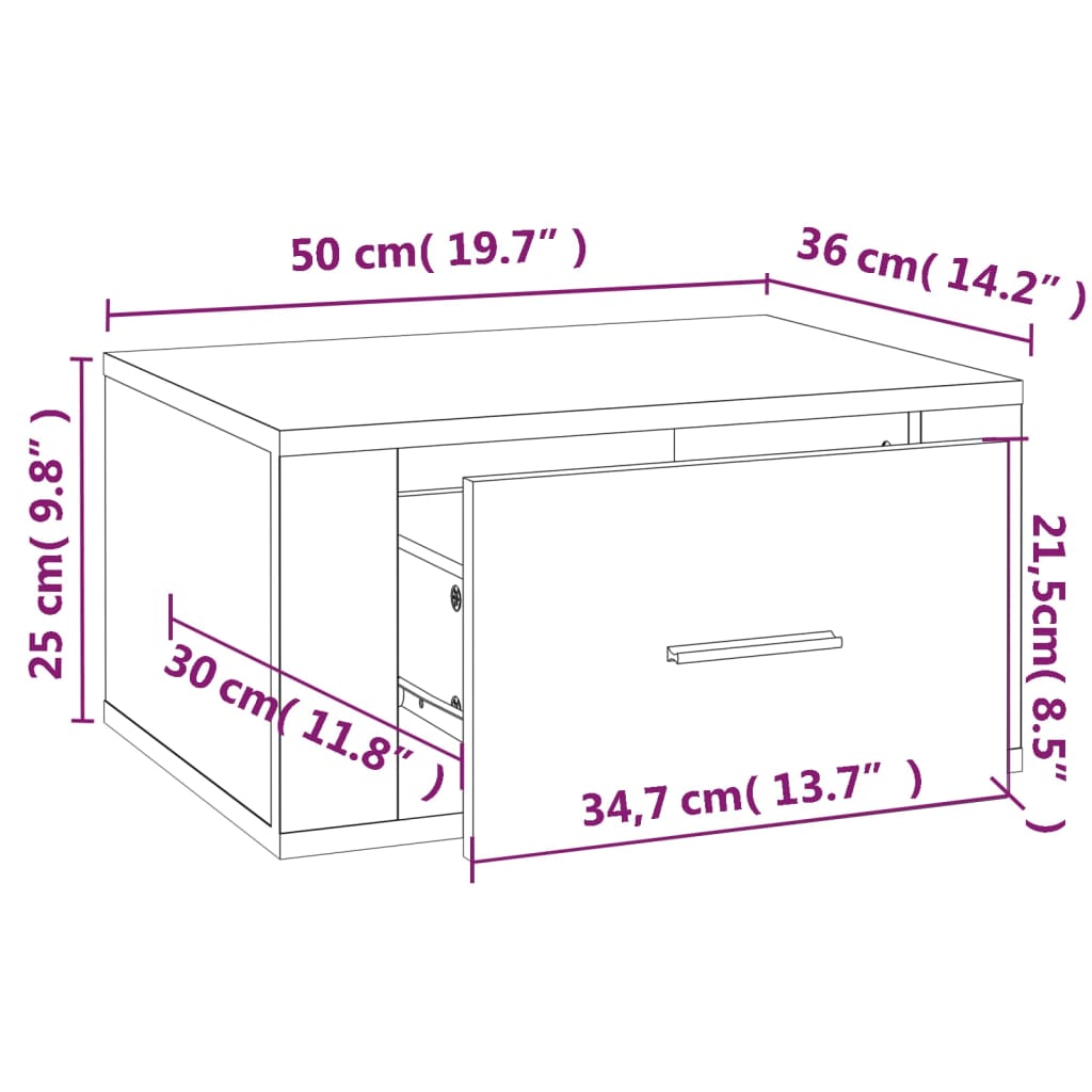 Nattbord Sengbord Veggmontert betonggrå 50x36x25 cm