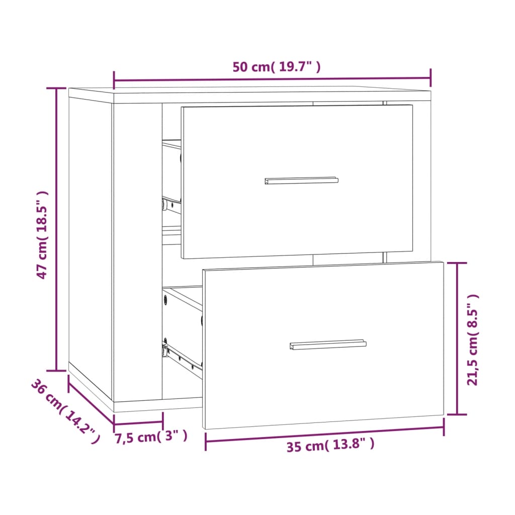 Nattbord Sengbord Veggmontert svart 50x36x47 cm