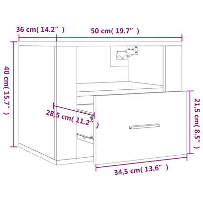 Nattbord Sengbord Veggmontert hvit 50x36x40 cm