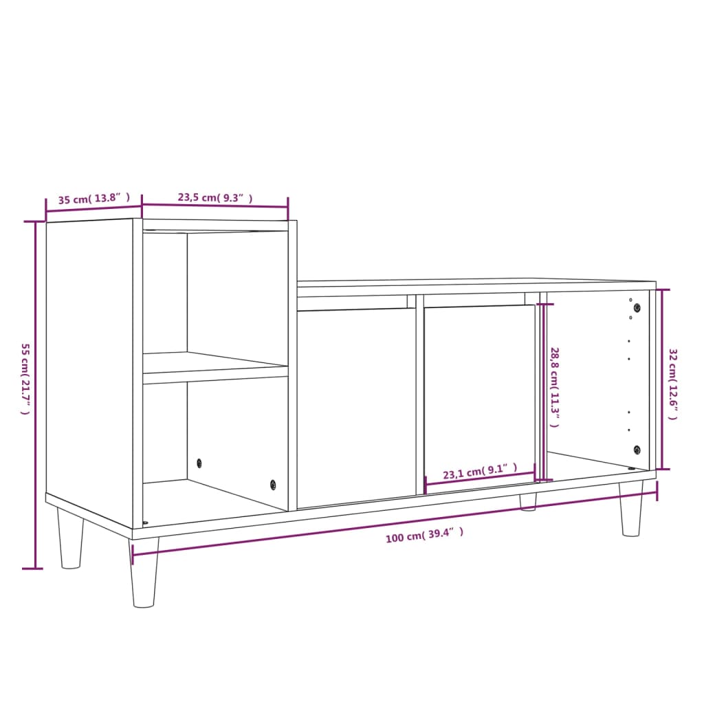 TV-benk hvit 100x35x55 cm konstruert tre