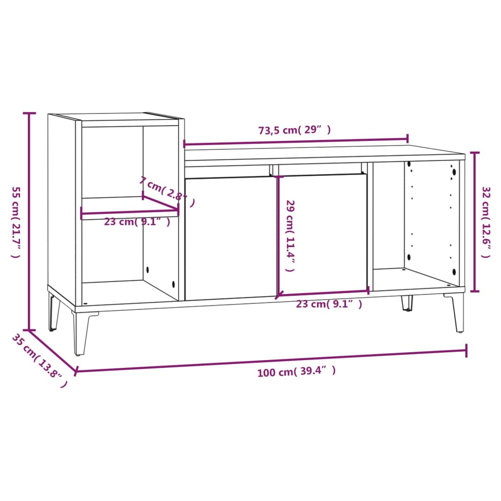 TV-benk sonoma eik 100x35x55 cm konstruert tre