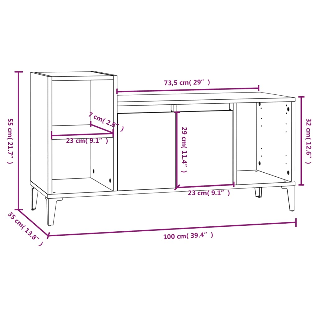 TV-benk betonggrå 100x35x55 cm konstruert tre