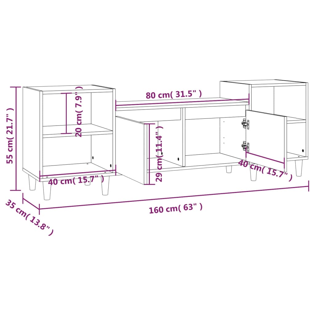 TV-benk betonggrå 160x35x55 cm konstruert tre