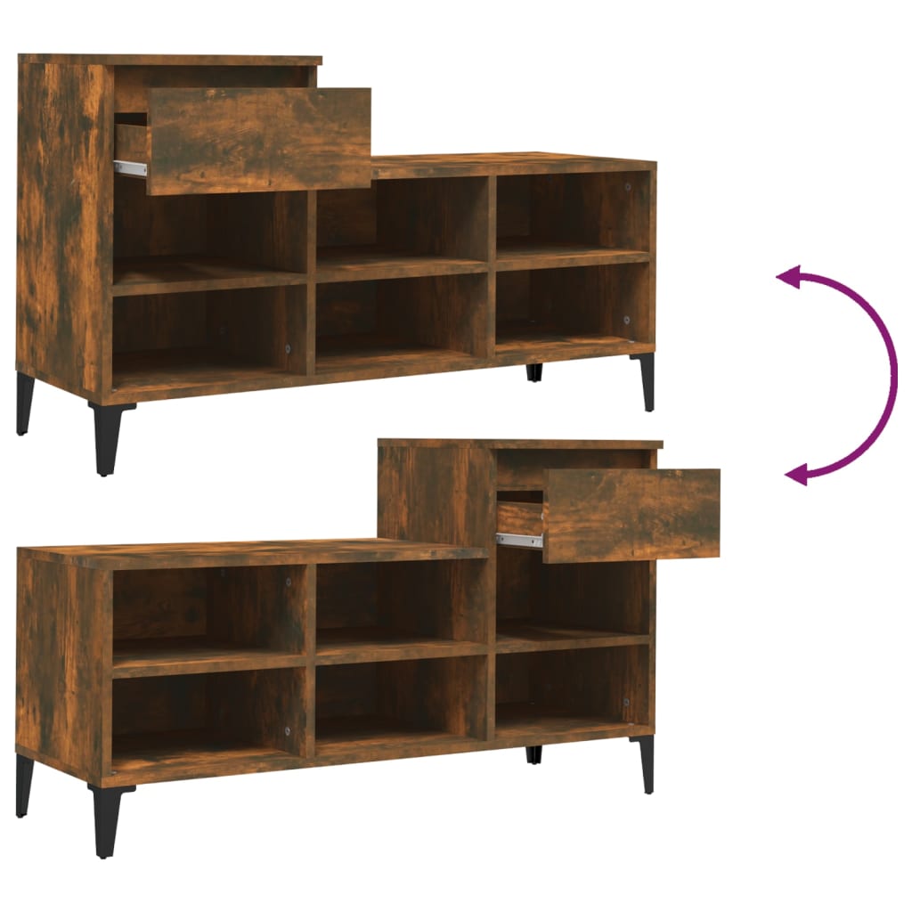 Skoskap Skohylle Skobenk Røkt Eik 102x36x60 cm