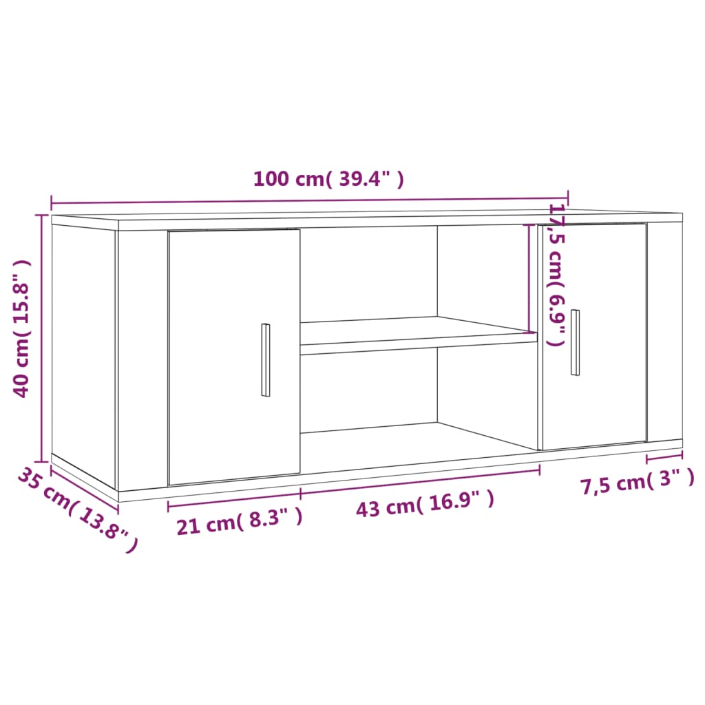 TV-benk hvit 100x35x40 cm konstruert tre