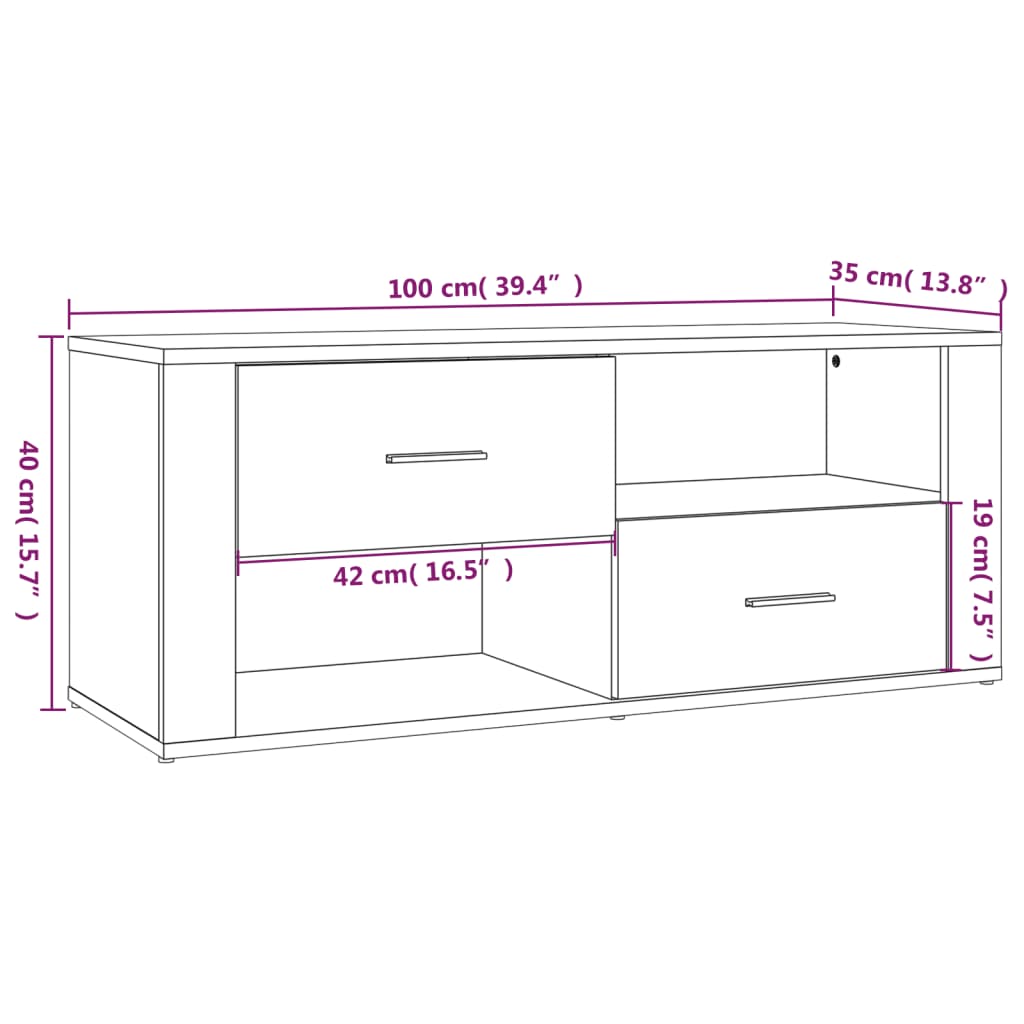 TV-benk hvit 100x35x40 cm konstruert tre