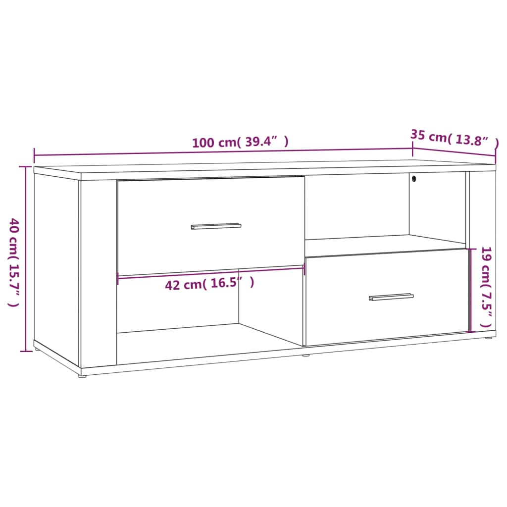 TV-benk betonggrå 100x35x40 cm konstruert tre