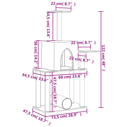 Kattemøbel Kattetre med klorestolper i sisal lysegrå 122 cm