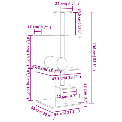 Kattemøbel Kattetre med klorestolper i sisal kremhvit 136 cm