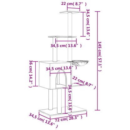 Kattemøbel Kattetre med klorestolper i sisal kremhvit 145 cm