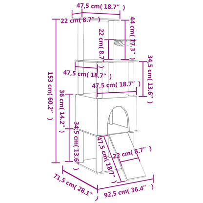 Kattemøbel Kattetre med klorestolper i sisal kremhvit 153 cm