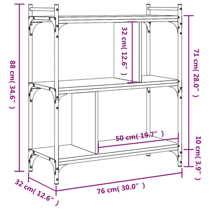 Bokhylle 3 etasjer svart 76x32x88 cm konstruert tre