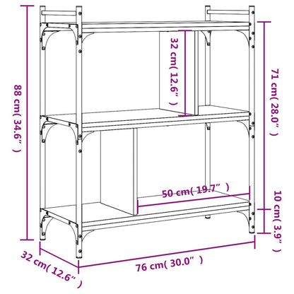 Bokhylle 3 etasjer sonoma eik 76x32x88 cm konstruert tre