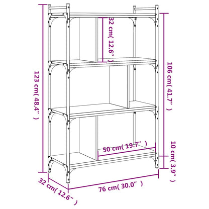 Bokhylle 4 etasjer svart 76x32x123 cm konstruert tre