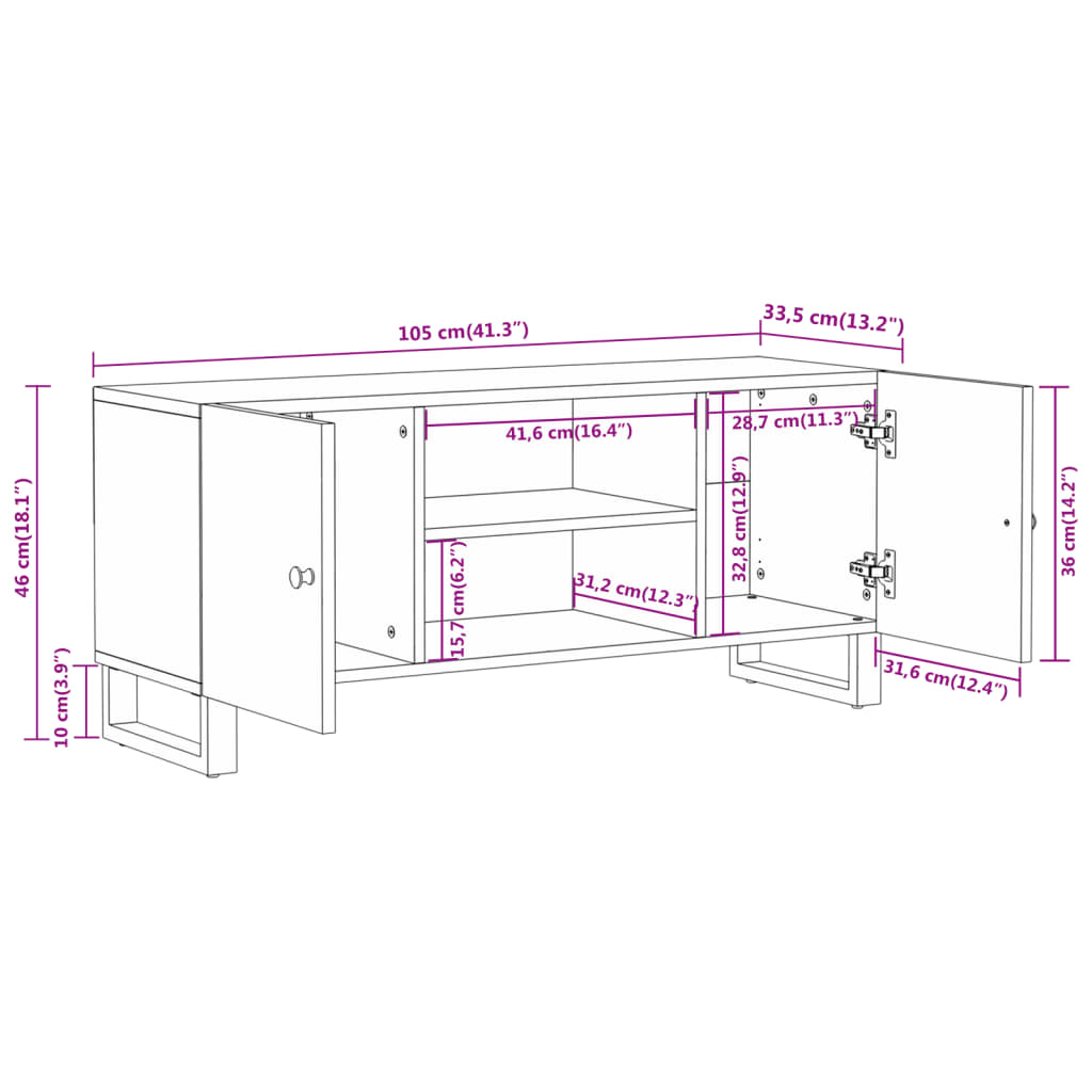 TV-benk brun og svart 105x33,5x46 cm heltre mango