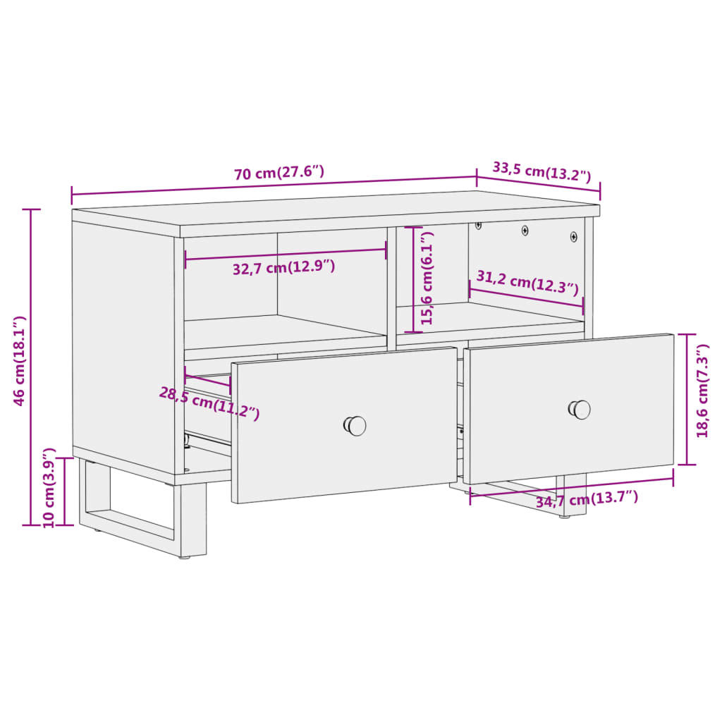 TV-benk brun og svart 70x33,5x46 cm heltre mango