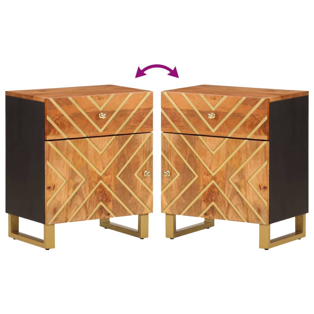 Nattbord Sengbord Tre heltre mangotre Brun og Svart 50x33x60 cm