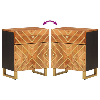 Nattbord Sengbord Tre heltre mangotre Brun og Svart 50x33x60 cm