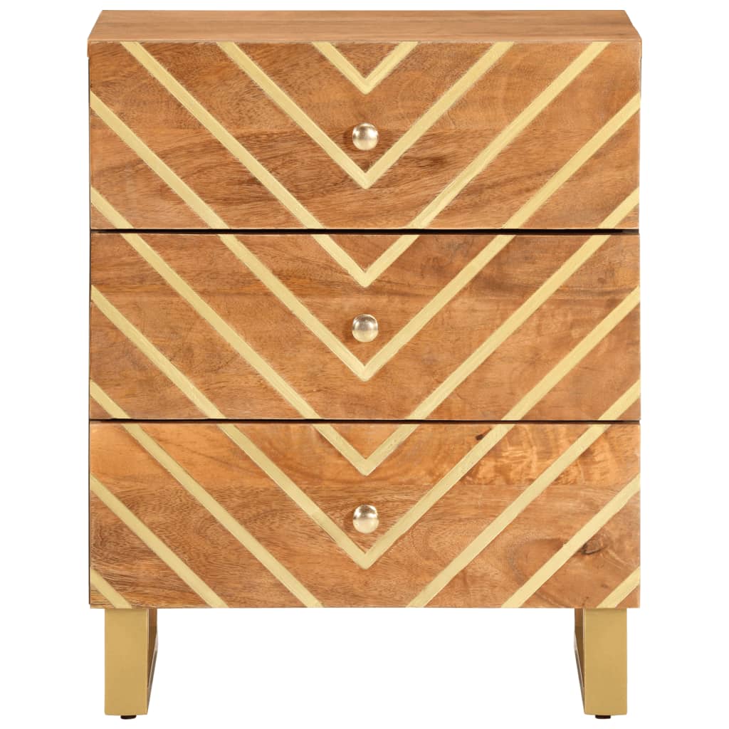 Nattbord Sengbord Tre heltre mangotre Brun og Svart 50x33x60 cm