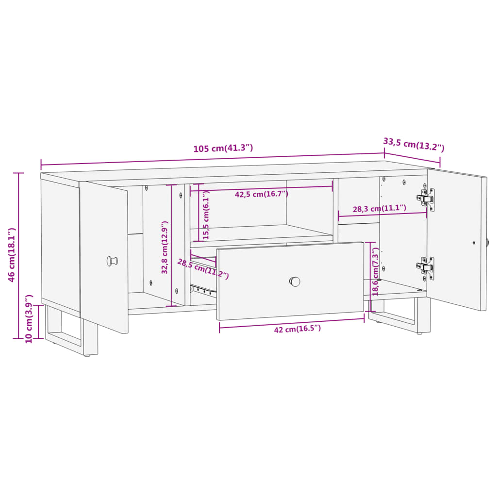 TV-benk brun og svart 105x33,5x46 cm heltre mango