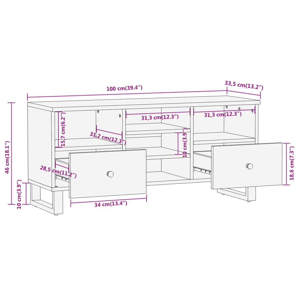 TV-benk brun og svart 100x33,5x46 cm heltre mango