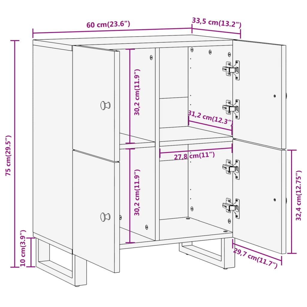 TV-benk brun og svart 60x33,5x75 cm heltre mango