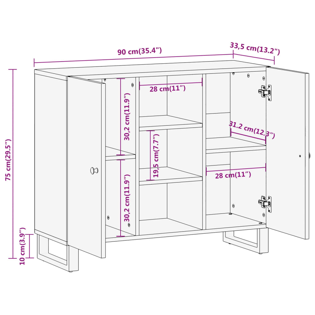 TV-benk brun og svart 90x33,5x75 cm heltre mango