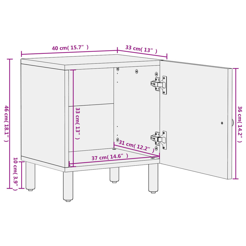 Nattbord Sengbord svart heltre mango 40x33x46 cm