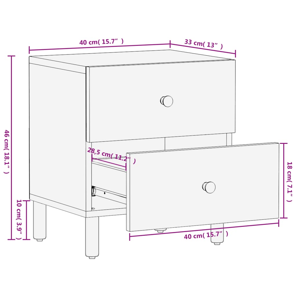 Nattbord Sengbord svart heltre mango 40x33x46 cm