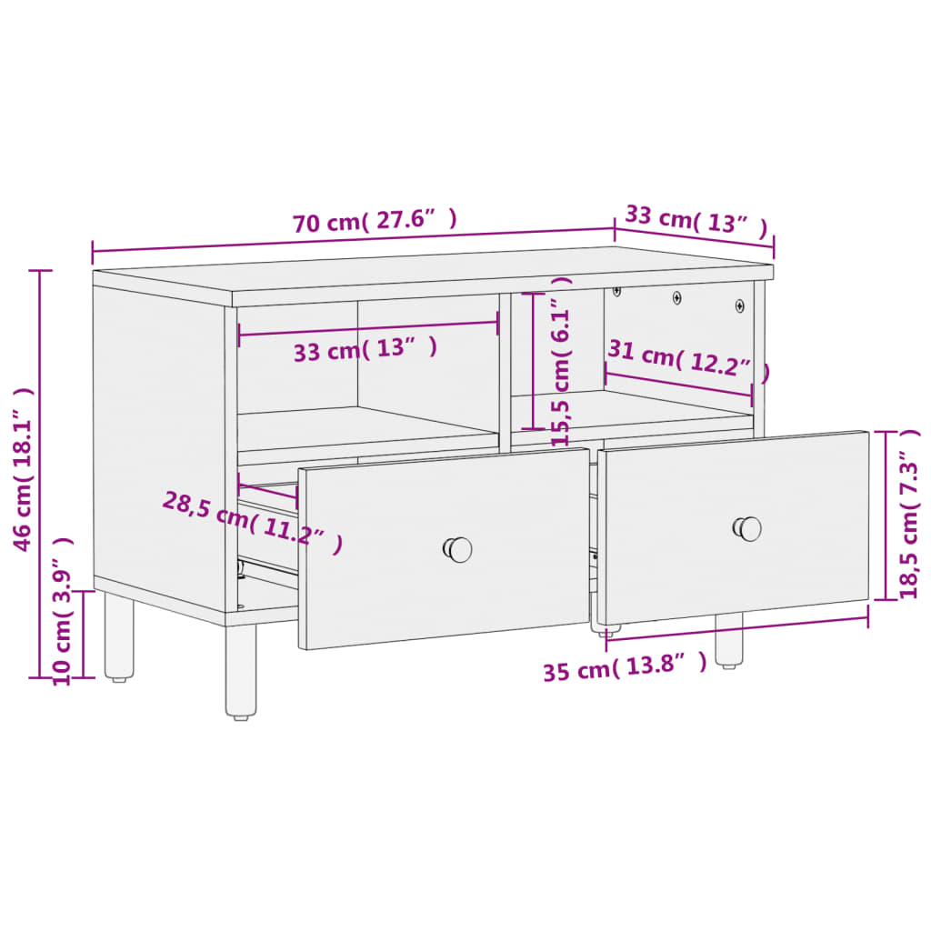 TV-benk svart 70x33x46 cm heltre mango