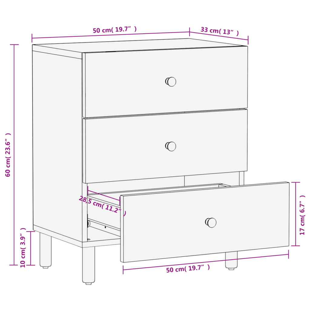 Nattbord Sengbord svart heltre mango 50x33x60 cm