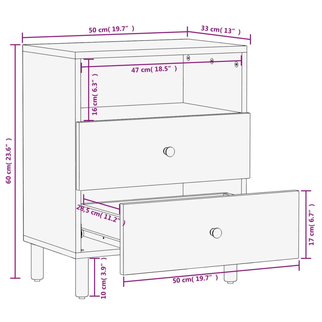 Nattbord Sengbord svart heltre mango 50x33x60 cm