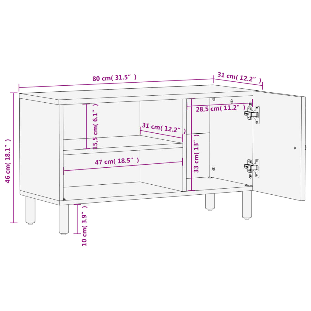 TV-benk svart 80x31x46 cm heltre mango