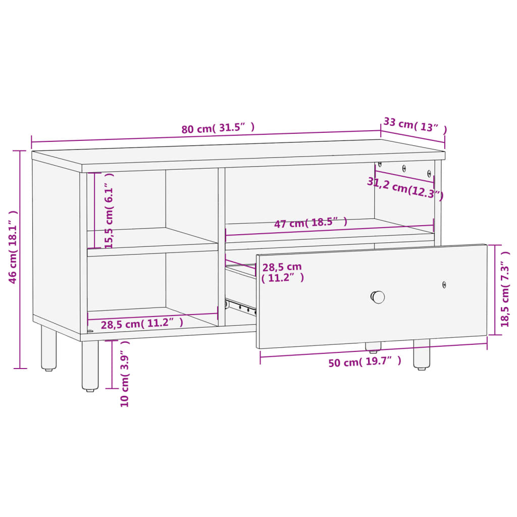 TV-benk svart 80x33x46 cm heltre mango