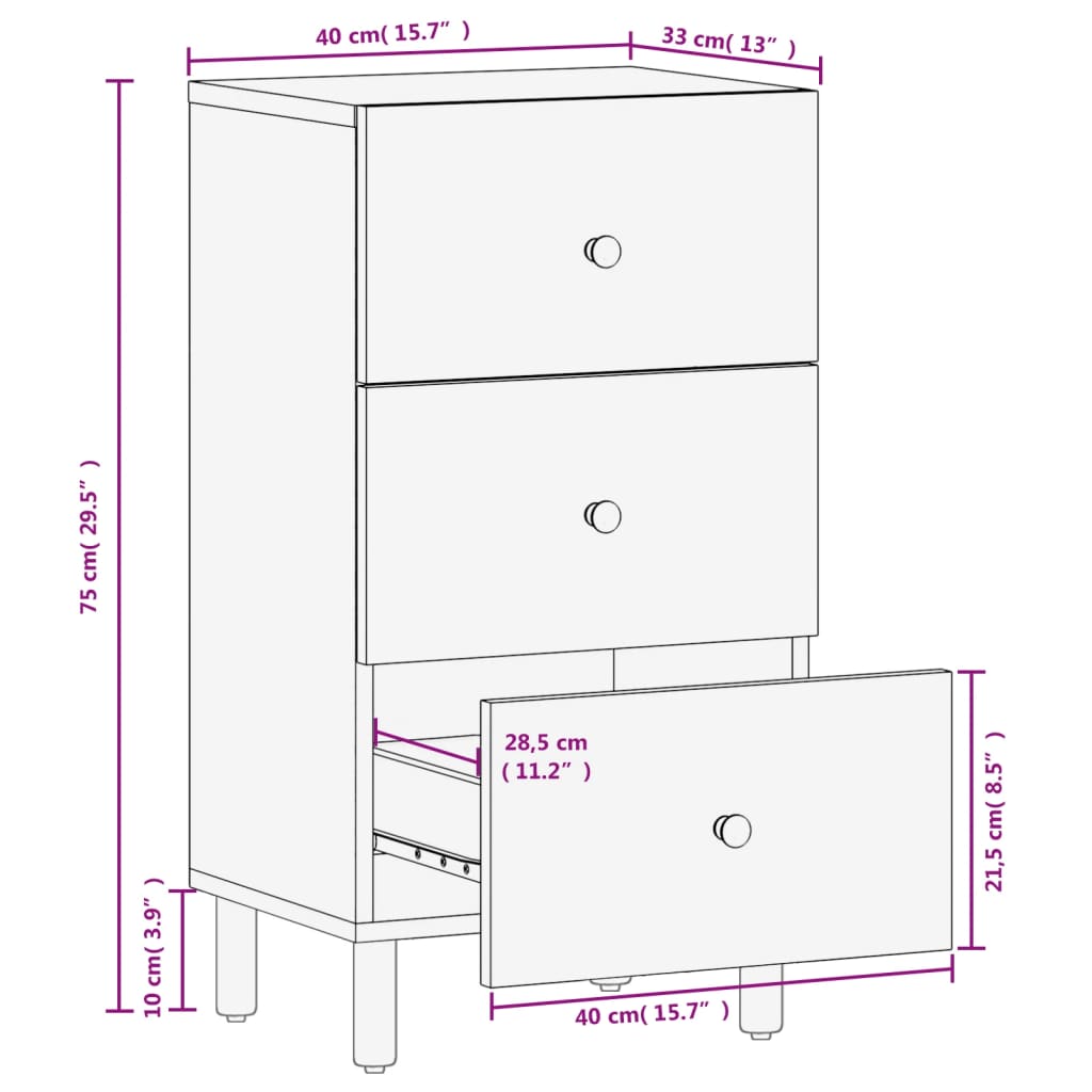 Skap svart 40x33x75 cm heltre mango